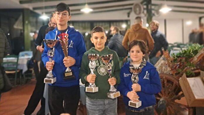 Lilybetana Scacchi Marsala con giovani premiati e trofei dopo i campionati provinciali Blitz e Rapid