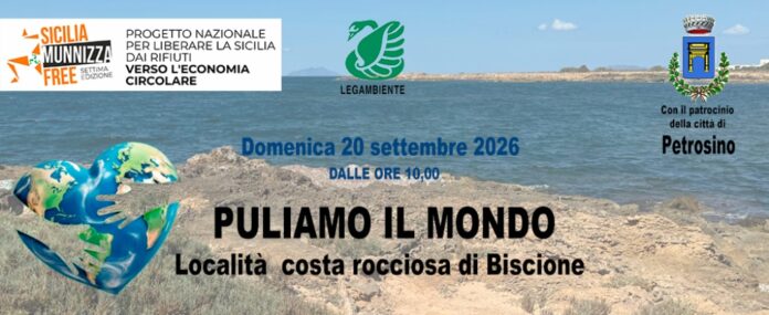 Locandina di Puliamo il Mondo sulla costa rocciosa di Biscione, domenica 20 settembre 2026 dalle ore 10